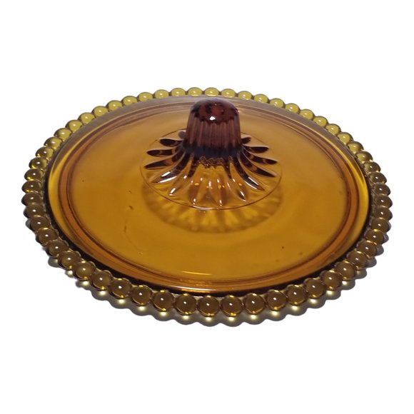Retro Candlewick Serving Bowl Lidded Footed Amber Candy Dish Indiana Glass 1960s - Picture 6 of 7